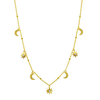 Gold Plated Star And Moon Charm Choker With Cz Crystals, 2 of 6