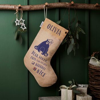 Personalised Bear Juco Linen Christmas Stocking, 3 of 4
