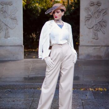 Tailored Audrey Trousers In Stone 1940s Vintage Style, 2 of 2