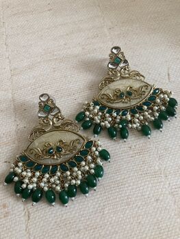 Emerald Green Peacock Dangle Indian Earrings, 7 of 7