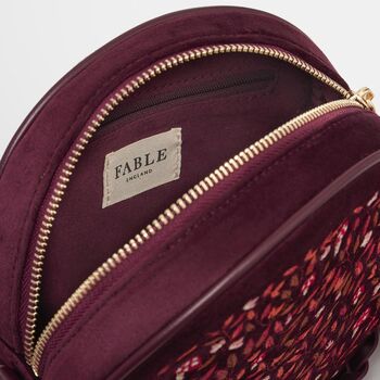 Magical Mushroom Embroidered Burgundy Velvet Circle Bag, 5 of 7