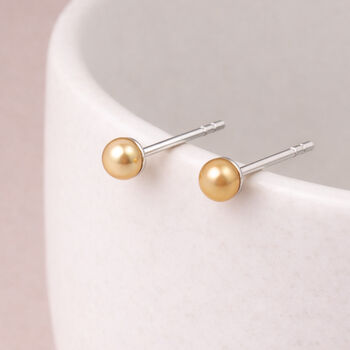Sterling Silver Gold Champagne Freshwater Pearl Micro Stud Earrings, 3 of 4