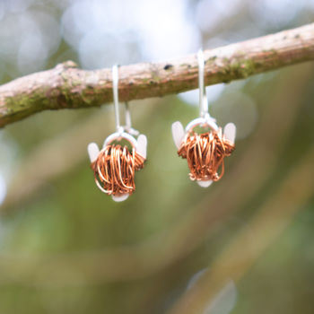 Silver And Copper Highland Cow Drop Earrings, 2 of 2