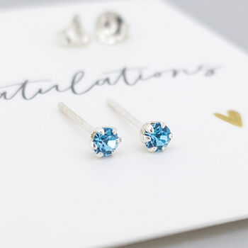 Micro Sterling Silver Aquamarine Stud Earrings, 4 of 5