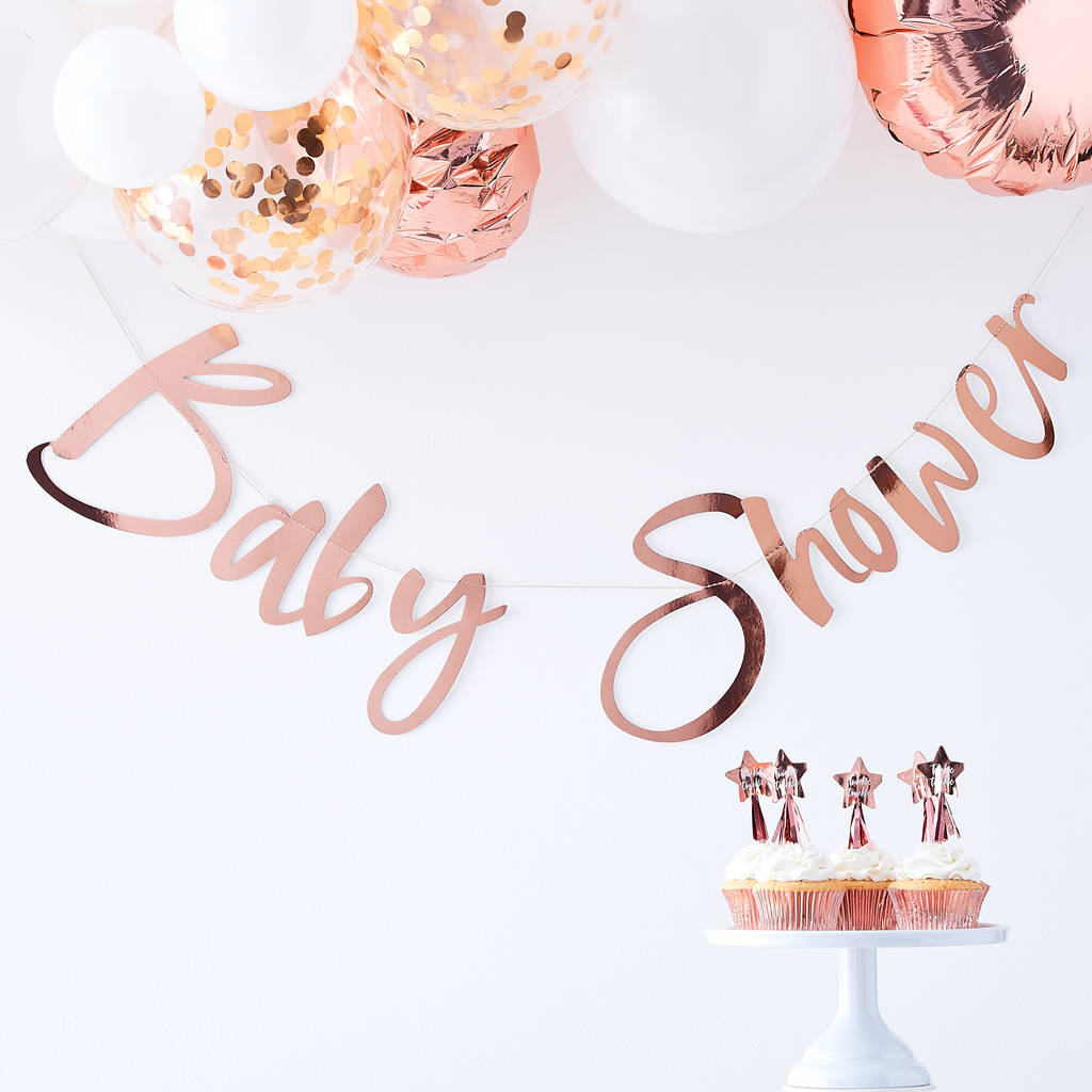 Rose Gold Foiled Baby Shower Backdrop Bunting, 1 of 3