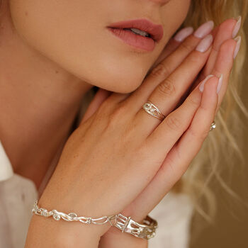 Teardrop Green Amethyst And Pearl Silver Ring, 3 of 7