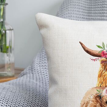 Highland Cow Floral Cushion, 3 of 3