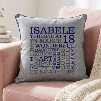 Personalised 18th Birthday Word Art Cushion, 4 of 9