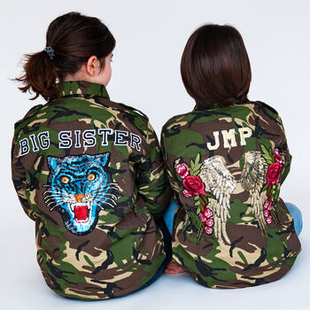 Blue Sequin Tiger Personalised Kids Camo Jacket, 3 of 8
