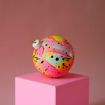 Neon Pink, Yellow And Aqua Hand Painted Ceramic Bauble, 2 of 5