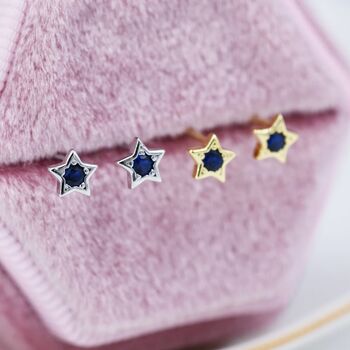 Tiny Sapphire Blue Cz Star Stud Earrings, 7 of 11