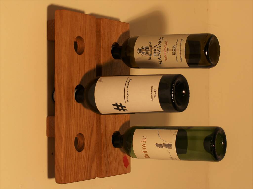 Solid Oak Wall Mounted Wine Rack Bespoke Sizes By Red Thumb Print