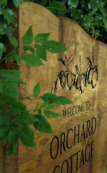 Engraved Live Edge Oak Wooden Sign | Statement Entrance Sign | Wide Slab Natural Chunky Shop Signage |Campsite Estate Signs, 9 of 12