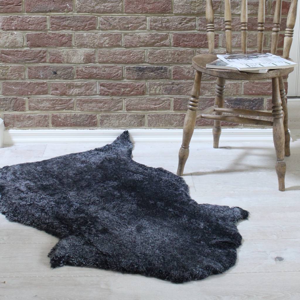 Dark Grey Curly Sheepskin Rug By Lime Tree London