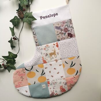 Christmas Stocking, Made From Baby Clothes, White Trim With Embroidered Name, Fully Lined, 2 of 8