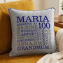 Personalised 100th Birthday Word Art Cushion, thumbnail 5 of 8