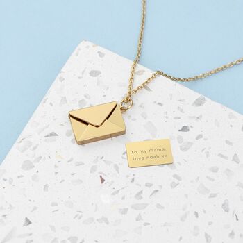 Personalised Secret Message Gold Envelope Necklace, 2 of 12