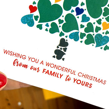 Pack Of Five Personalised Family Christmas Tree Cards, 4 of 5