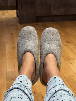 Light Grey 100% Wool Indoor Slippers Made In Nepal, 6 of 7