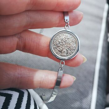 Any Date Personalised Sixpence Cuff Bracelet, 10 of 12