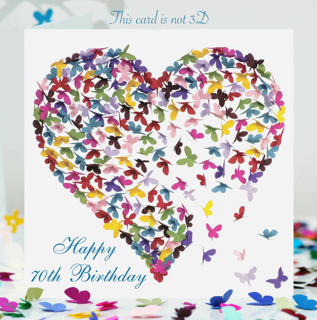 70th Birthday Kaleidoscope Butterfly Heart Card, 1 of 9