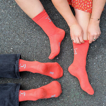 Bright Coral Smiley Bamboo Socks, 4 of 4