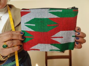 Nepali Dhaka Handwoven Pouch, Fair Trade Red Green, 6 of 6