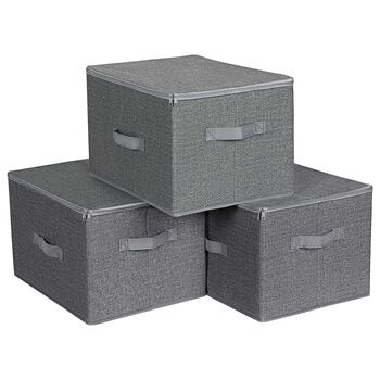 Three Grey Foldable Storage Boxes Basket Bins, 5 of 8