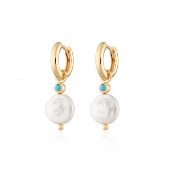 Pearl And Turquoise Statement Hoops, 6 of 7