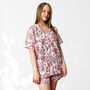 Floral 100% Cotton Ladies Pyjama Short Set In White And Pink, thumbnail 2 of 9