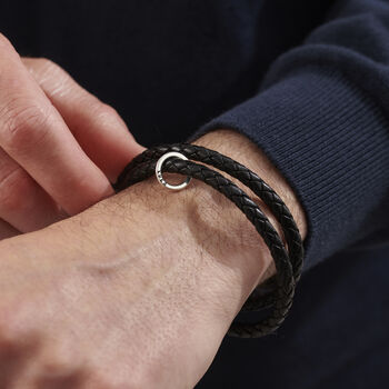 Personalised Men's Silver And Leather Message Bracelet, 4 of 11