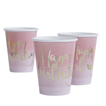 Pink Ombre And Gold Foiled Happy Birthday Paper Cups, 2 of 2