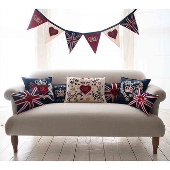 God Save The Queen Navy Wool Jubilee Cushion, 2 of 2