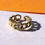 Gold Plated Figaro Chain Open Back Adjustable Ring, thumbnail 1 of 4