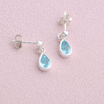 Sterling Silver Teardrop Birthstone Dangle Stud Earrings, 6 of 6