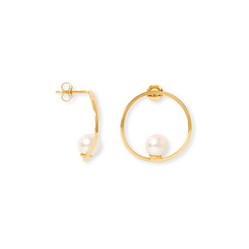 Gratia Curved Stud Earrings With Cultured Akoya Pearls, 2 of 3
