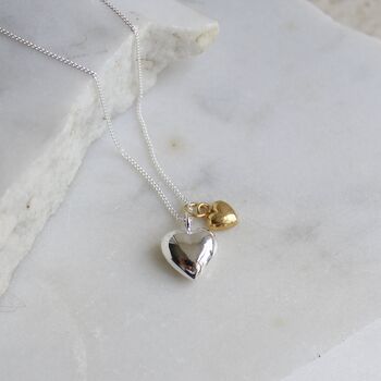 Double Heart Necklace Silver And Gold Vermeil, 2 of 6