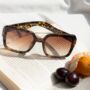 Tortoise Shell Square Designer Monogram Sunglasses, thumbnail 1 of 3