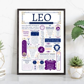 Personalised Leo Zodiac Birthday Print, 8 of 9