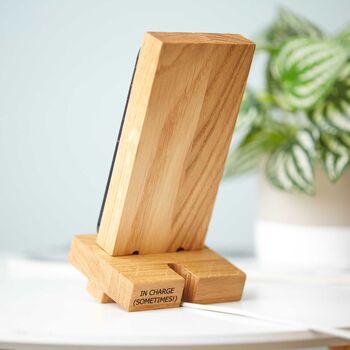 Personalised Phone Charging Stand In Solid Oak, 4 of 10