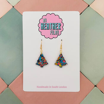 Royals / Dark Blue, Gold And Pink Glitter Christmas Tree Earrings, 8 of 10