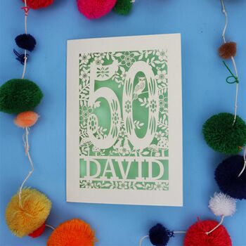 Personalised 50th Birthday Card Papercut Woodland Design, 7 of 11