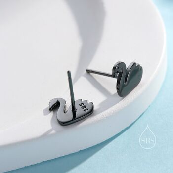 Black Swan Stud Earrings In Sterling Silver, 3 of 9