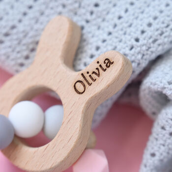 Personalised Baby Teether With Wooden Bunny Shape, 3 of 4