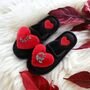 Personalised Faux Fur Black Fluffy Red Heart Slippers, thumbnail 1 of 6