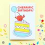 Funny Cute Cherrific Cherry Happy Birthday Cake Card, thumbnail 1 of 4
