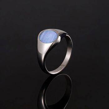 Silver Men's Blue Lace Agate Gemstone Oval Signet Ring, 3 of 12