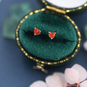 Genuine Carnelian Crystal Heart Stud Earrings, 3 of 11