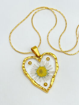 Heart Necklace With Daisy Flowers And Gold Beads, 6 of 12