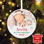 My First Christmas Photo Ceramic Disc Hanging Decoration Bauble + Gift Box, thumbnail 1 of 5